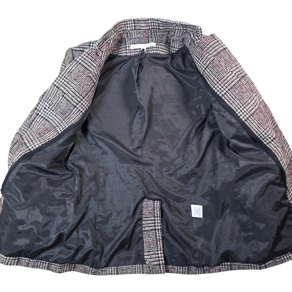 Veronica Beard Cutaway Up-Collar Plaid Dickey Blazer Wool Blend Burgundy gray 4 - Picture 9 of 11